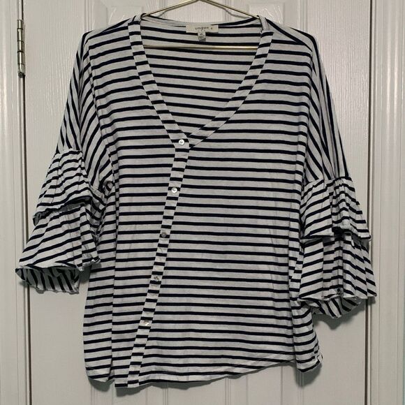 Umgee Tops - Umgee Navy And White Stripe Ruffle Sleeve Top Size XL